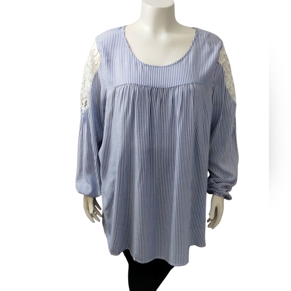 Lane Bryant Womens Stripe Boho Lace Coastal Beachy Resortwear Rayon Top sz 22/24